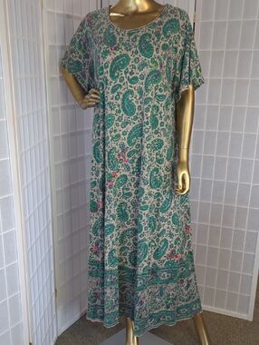 Magnolia Pearl Teal Paisley Maxi T-Dress with Pink Accents